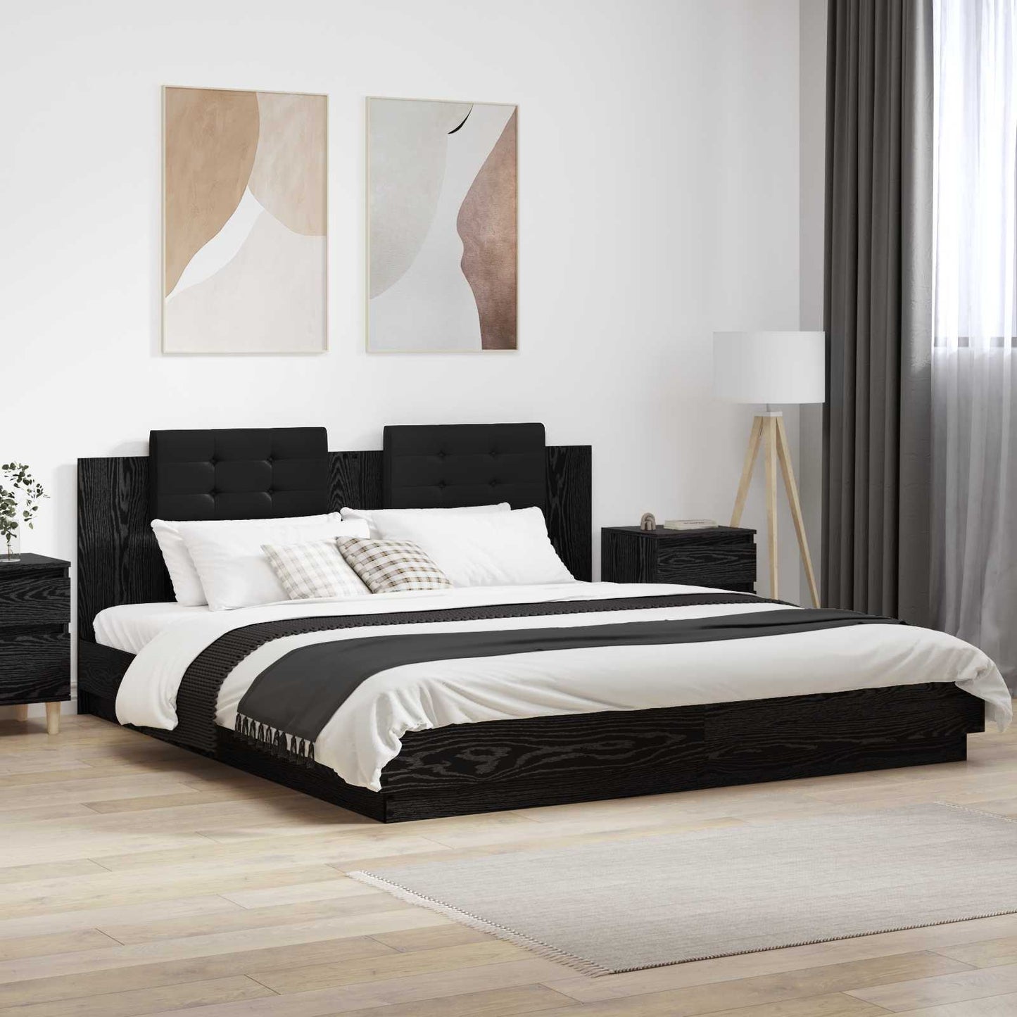 vidaXL Κρεβάτι με Κεφαλάρι Μαύρη Οξυά 200 x 200 cm Επεξεργασμένο ξύλο