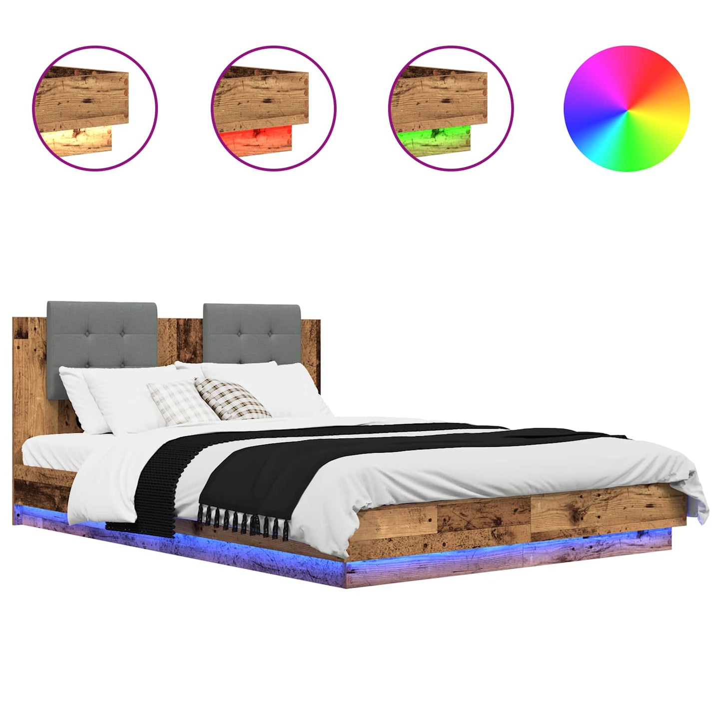 vidaXL Κρεβάτι με Κεφαλάρι Παλιό Ξύλο 160 x 200 cm Επεξεργασμένο ξύλο