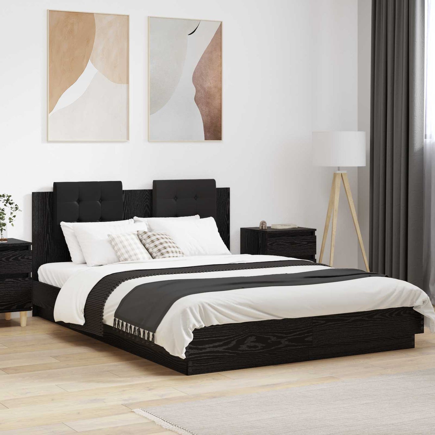 vidaXL Κρεβάτι με Κεφαλάρι Μαύρη Οξυά 140 x 200 cm Επεξεργασμένο ξύλο