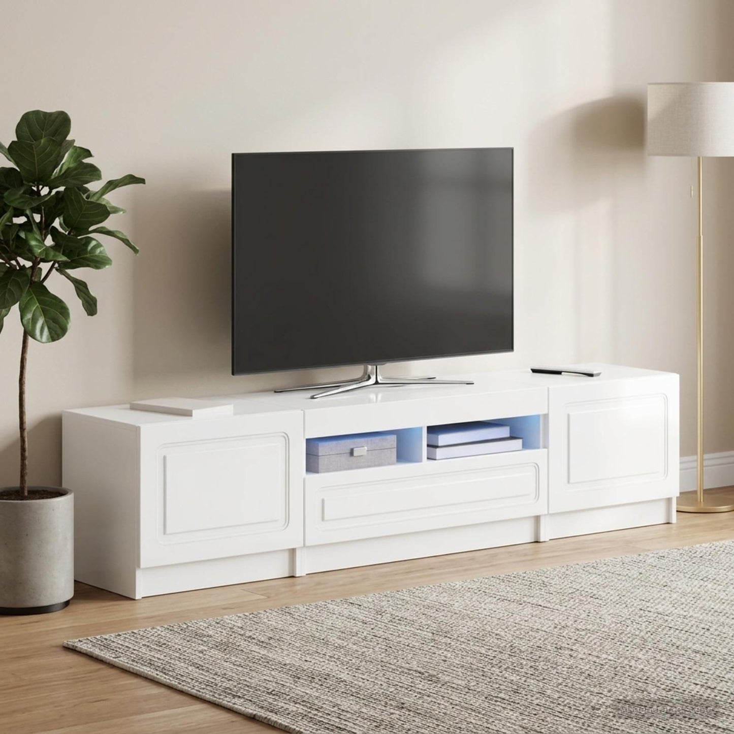 vidaXL 5 Τεμάχια LED Τηλεοπτικού Ντουλαπιού Γυαλιστερό Λευκό
