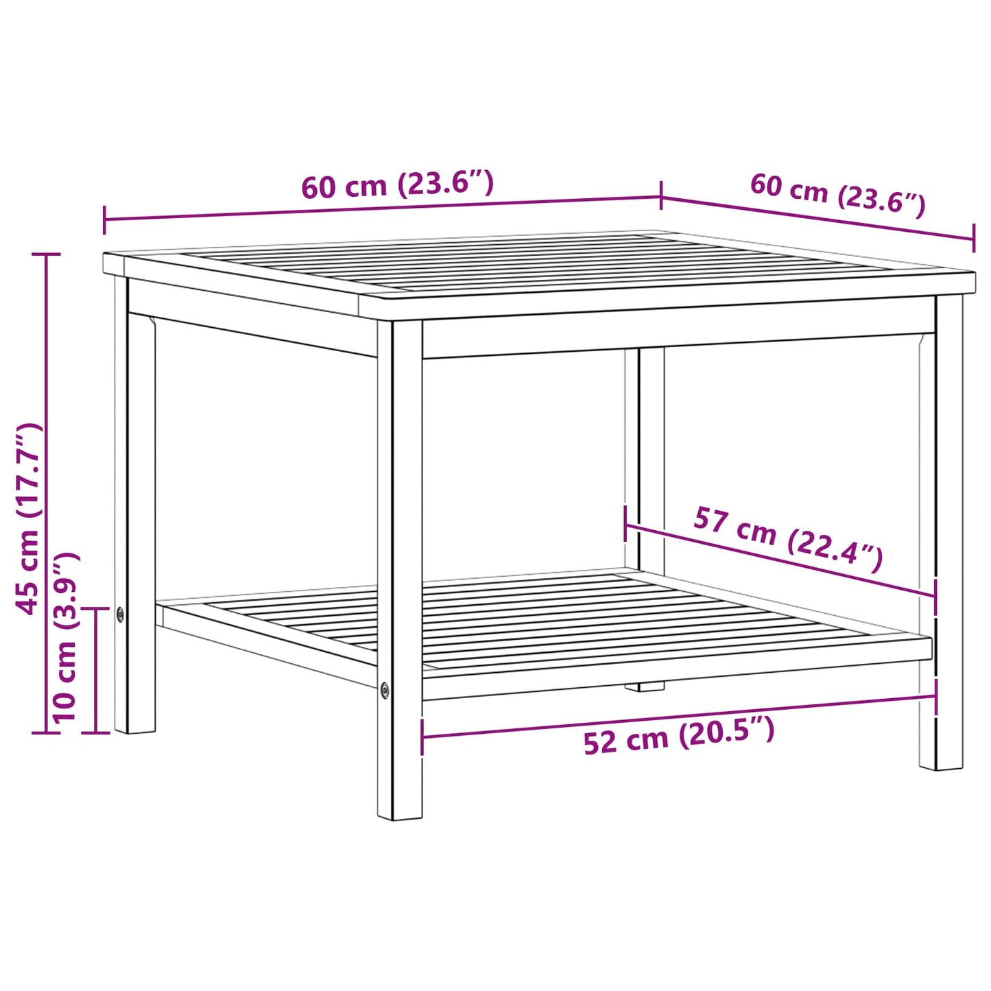 vidaXL Τραπεζάκι Πλευράς Φυσικό Λάδι 60 x 60 x 45 cm