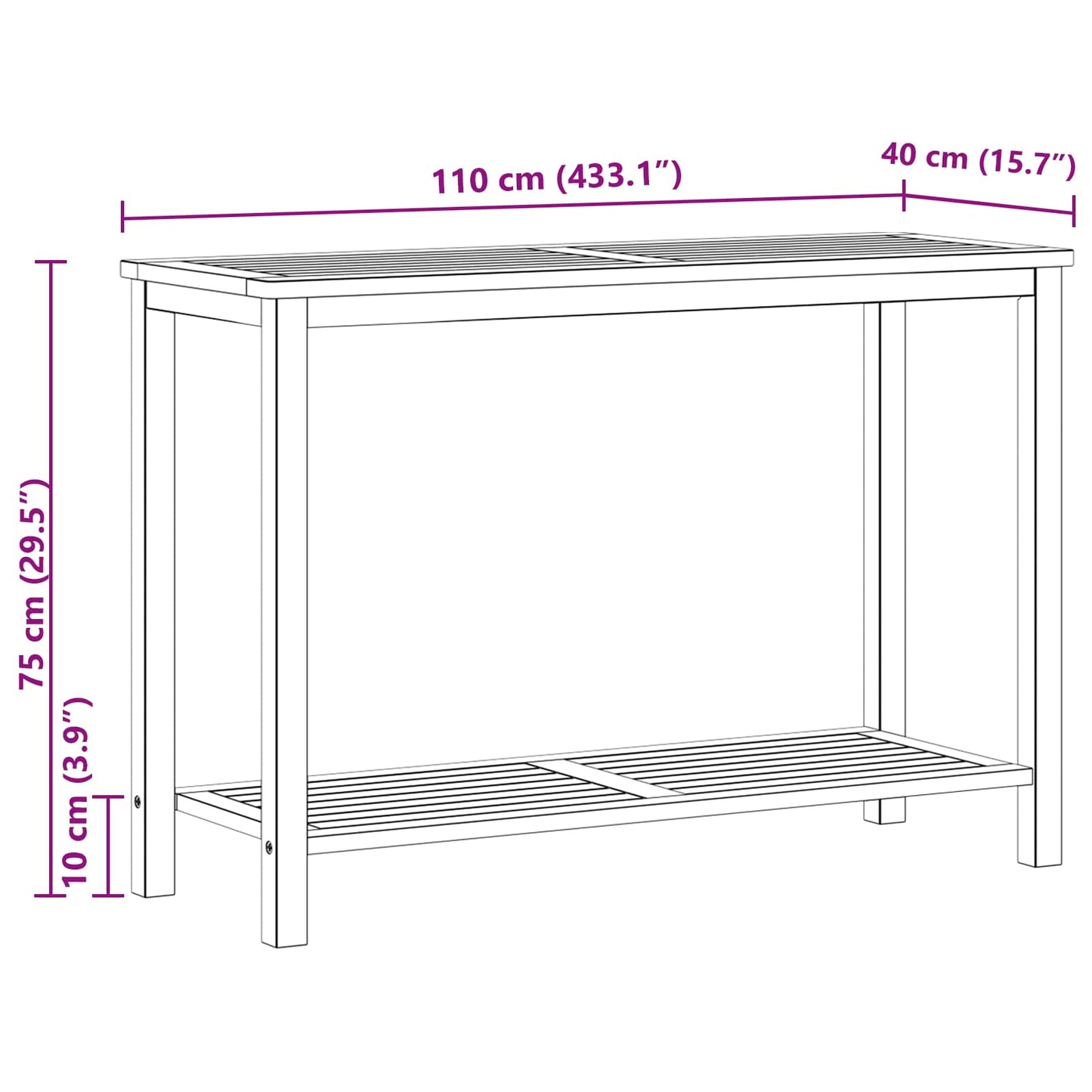 vidaXL Τραπέζι κονσόλας κήπου Ανοιχτό ακασία 110 x 40 x 75 cm
