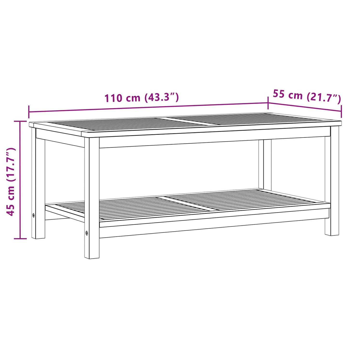 vidaXL Τραπεζάκι Πλευράς Φυσικό Λάδι 110 x 55 x 45 cm