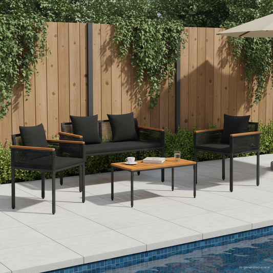 vidaXL Σετ Εξωτερικών Επίπλων με μαξιλάρι 4 pcs Μαύρο Ράτα PE