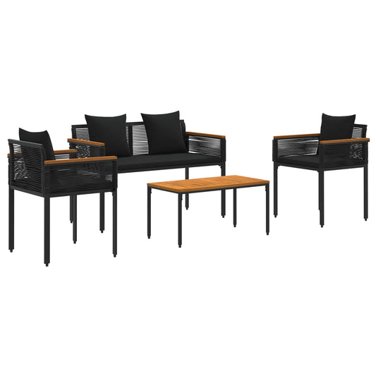 vidaXL Σετ Εξωτερικών Επίπλων με μαξιλάρι 4 pcs Μαύρο Ράτα PE