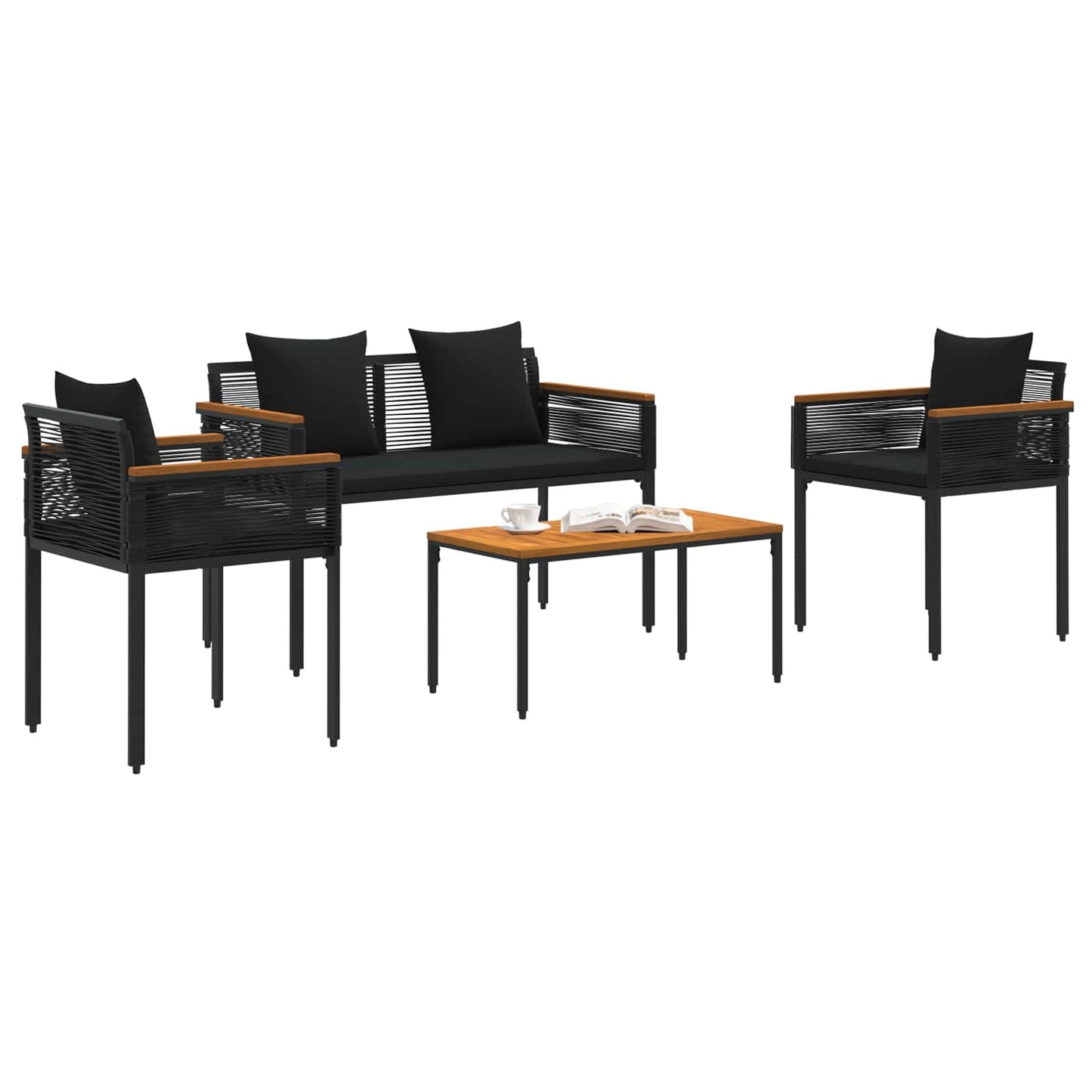 vidaXL Σετ Εξωτερικών Επίπλων με μαξιλάρι 4 pcs Μαύρο Ράτα PE