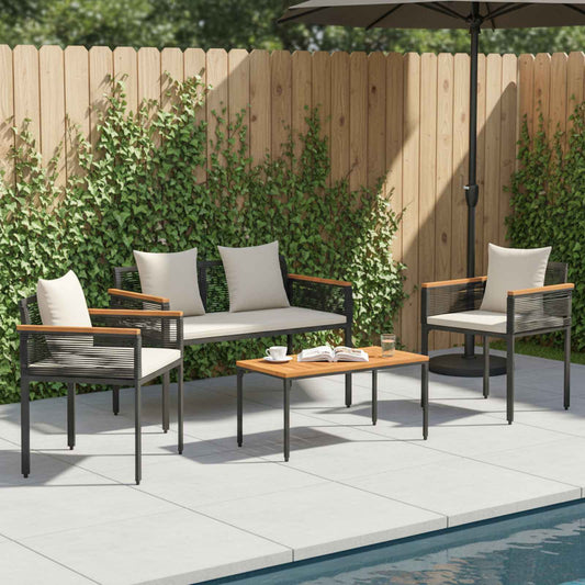 vidaXL Σετ Εξωτερικών Επίπλων 4 pcs Μαύρο και Κρεμ Λευκό Ράτα PE