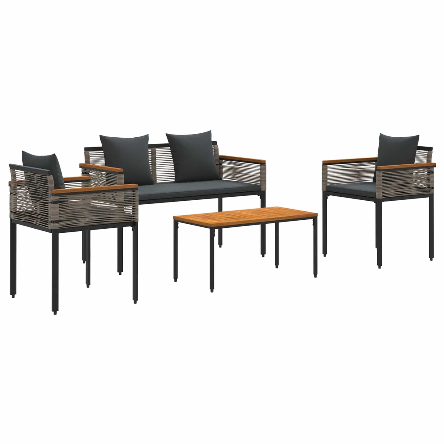 vidaXL Σετ Εξωτερικών Επίπλων 4 pcs Γκρι και Σκούρο Γκρι Ράτα PE