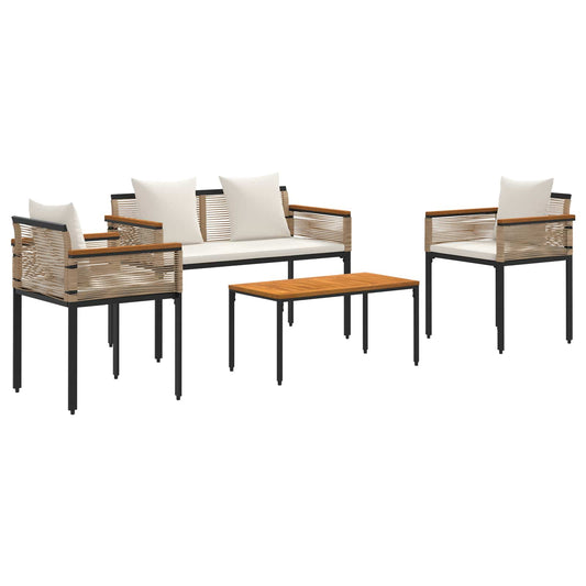 vidaXL Σετ Εξωτερικών Επίπλων με μαξιλάρι 4 pcs Μπεζ και Κρέμ Ράτα PE