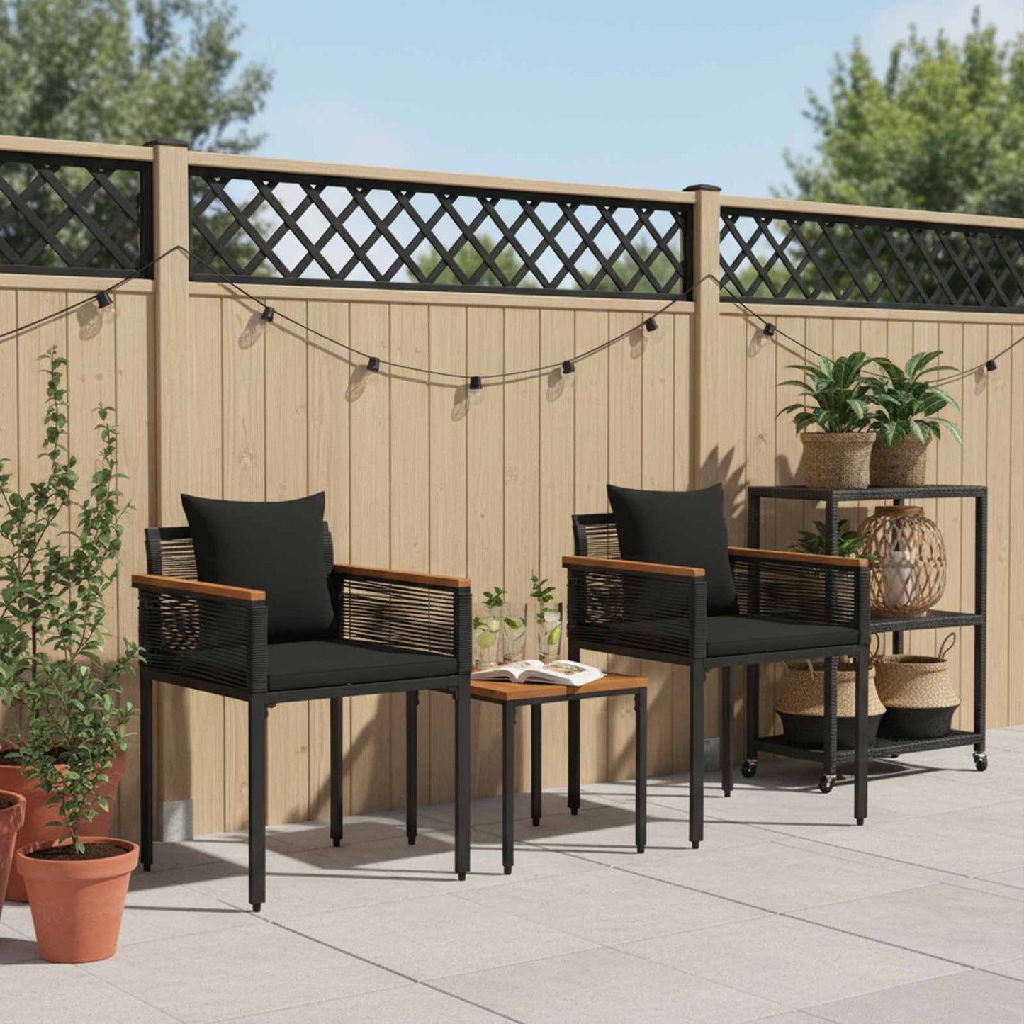 vidaXL Σετ Εξωτερικών Επίπλων με μαξιλάρι 3 pcs Μαύρο Ράτα PE