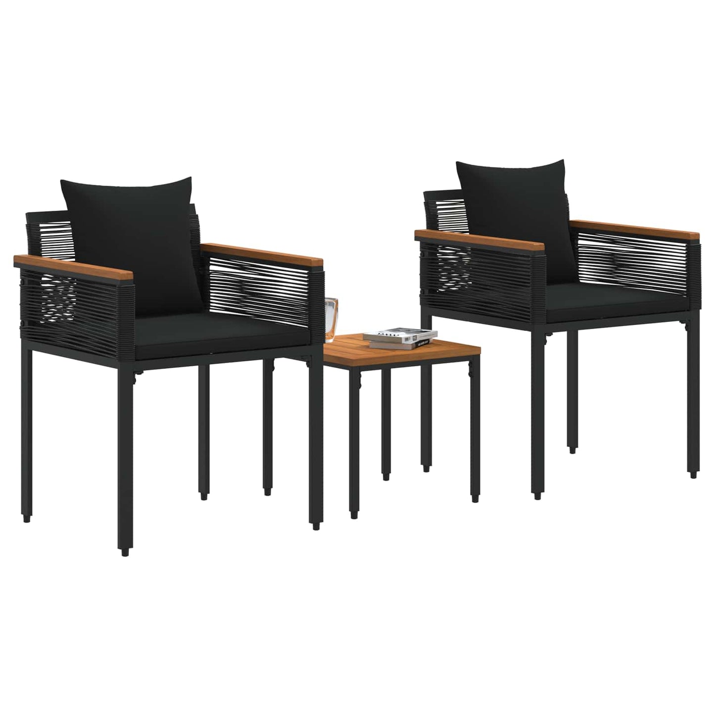 vidaXL Σετ Εξωτερικών Επίπλων με μαξιλάρι 3 pcs Μαύρο Ράτα PE