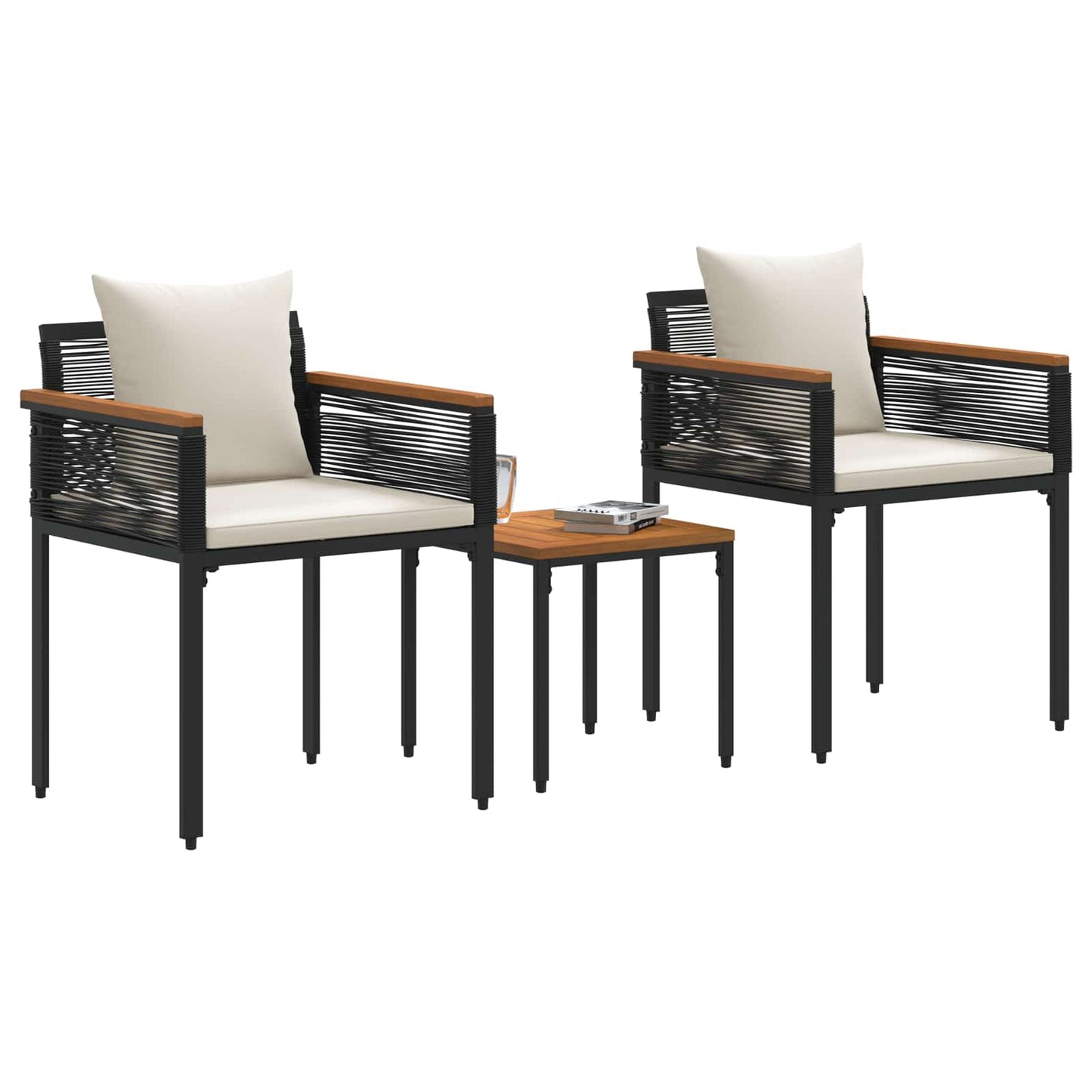 vidaXL Σετ Εξωτερικών Επίπλων 3 pcs Μαύρο και Κρεμ Λευκό Ράτα PE