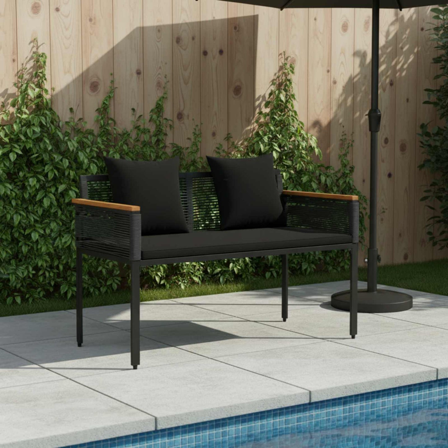 vidaXL Εξωτερικός πάγκος Μαύρο 117 x 54 x 74.5 εκ συνθετικό ρατάν