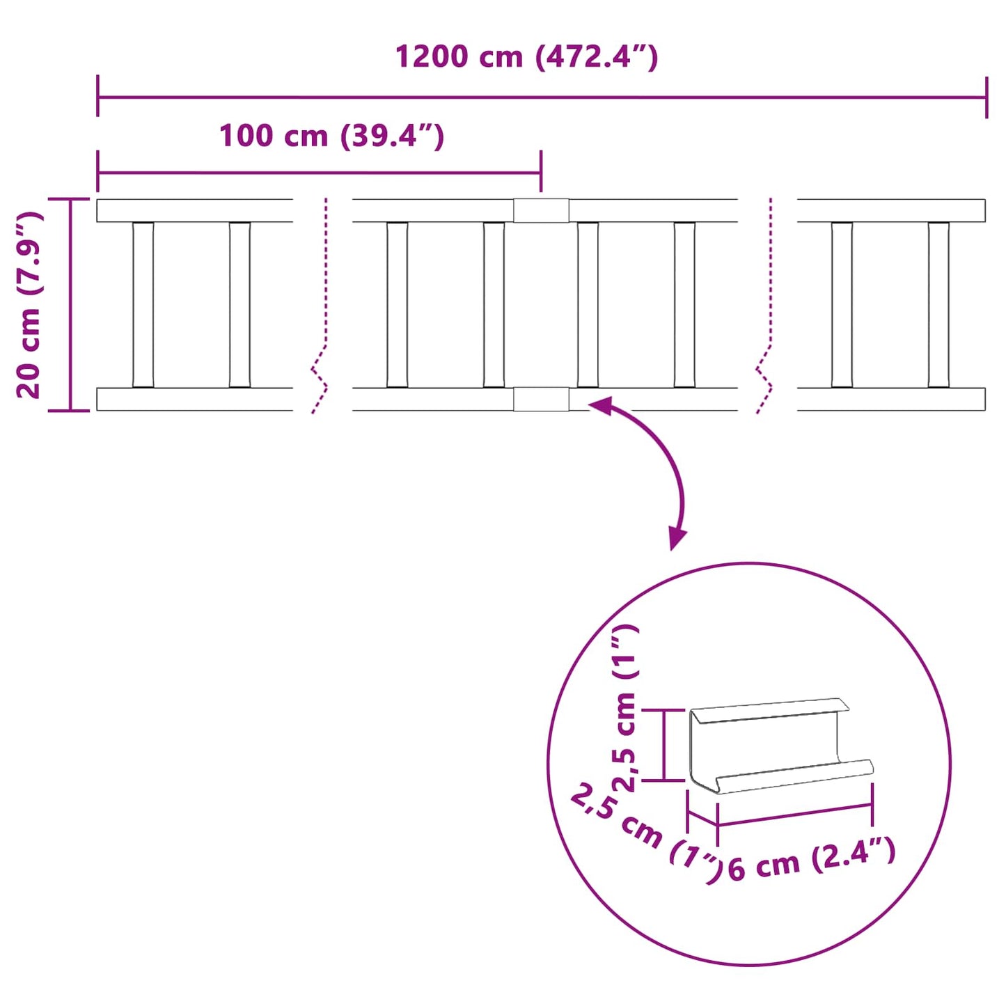 vidaXL Φρουρός χιονιού οροφής Κόκκινο 1200 x 2,5 x 20 εκ Ατσάλι