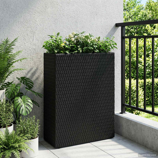vidaXL Ψηλός γλάστρα Μαύρο 55 x 22 x 70 εκ συνθετικό ρατάν