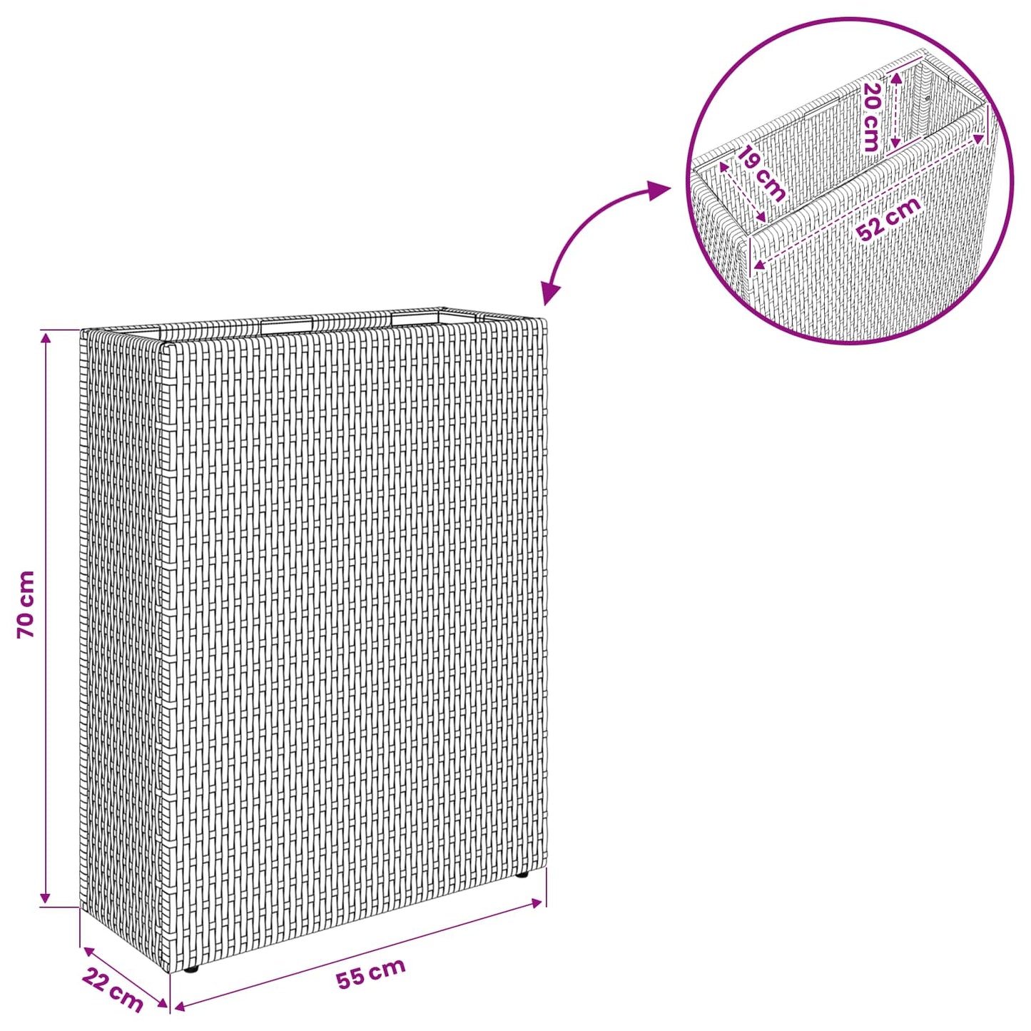 vidaXL Ψηλός γλάστρα 55 x 22 x 70 εκ Ναι