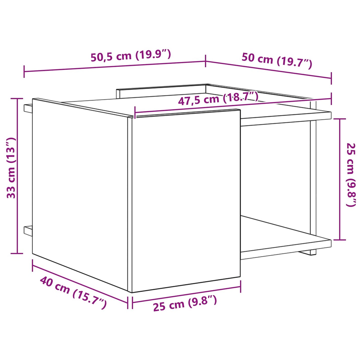 vidaXL Τραπεζάκι σαλονιού Γκρι Sonoma 50,5 x 50 x 33 εκ.