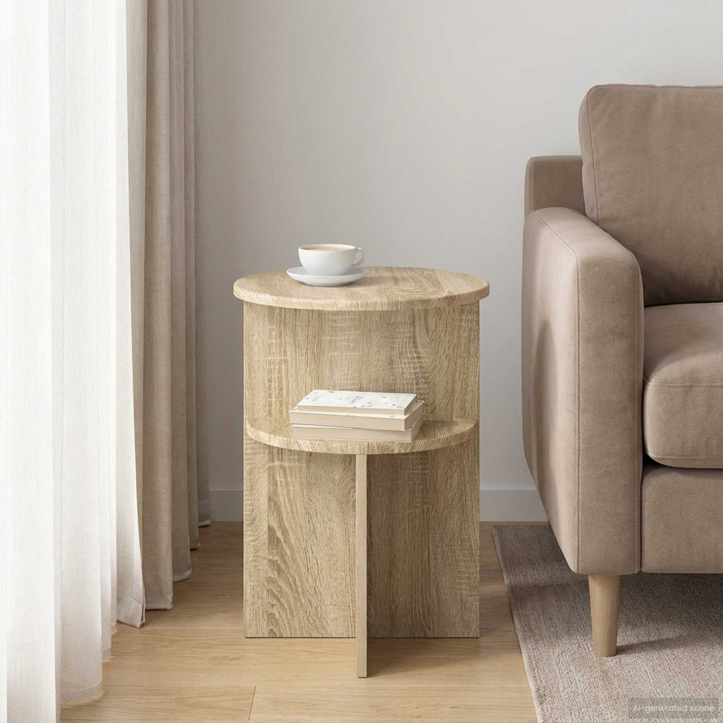 vidaXL Τραπεζάκι Πλευράς με αποθήκευση Sonoma Δρυς Ø 39,5 x 55 εκ.