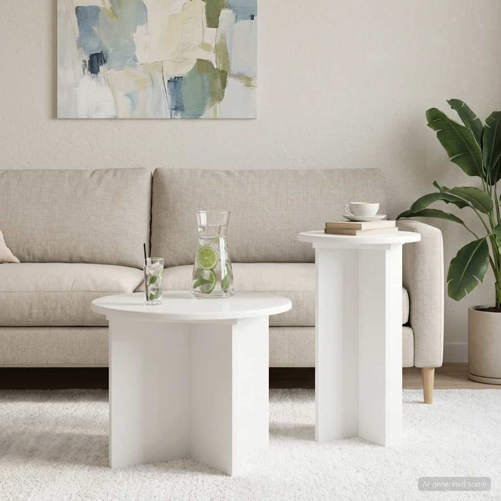 vidaXL Σετ βοηθητικά τραπεζάκια 2 τεμ. Γυαλιστερό Λευκό Ø 45 x 35 cm