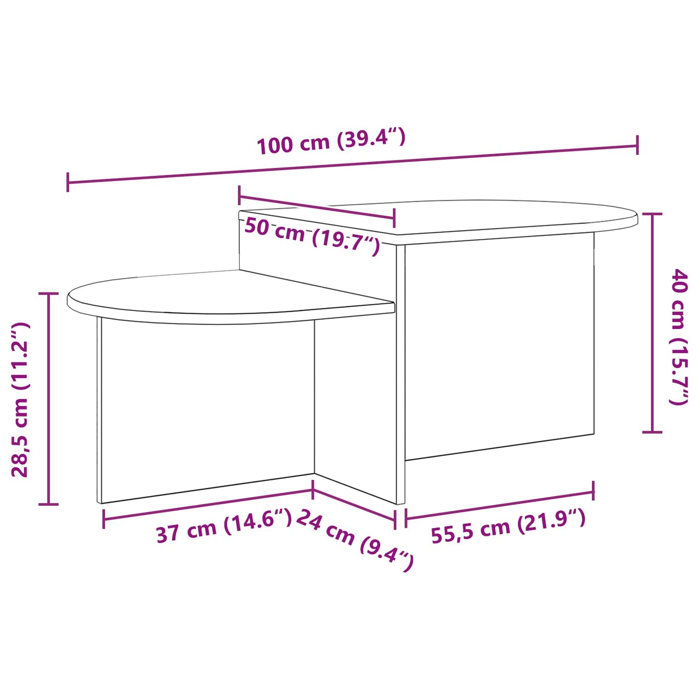 vidaXL Τραπεζάκι σαλονιού Γυαλιστερό Λευκό 100 x 50 x 40 cm