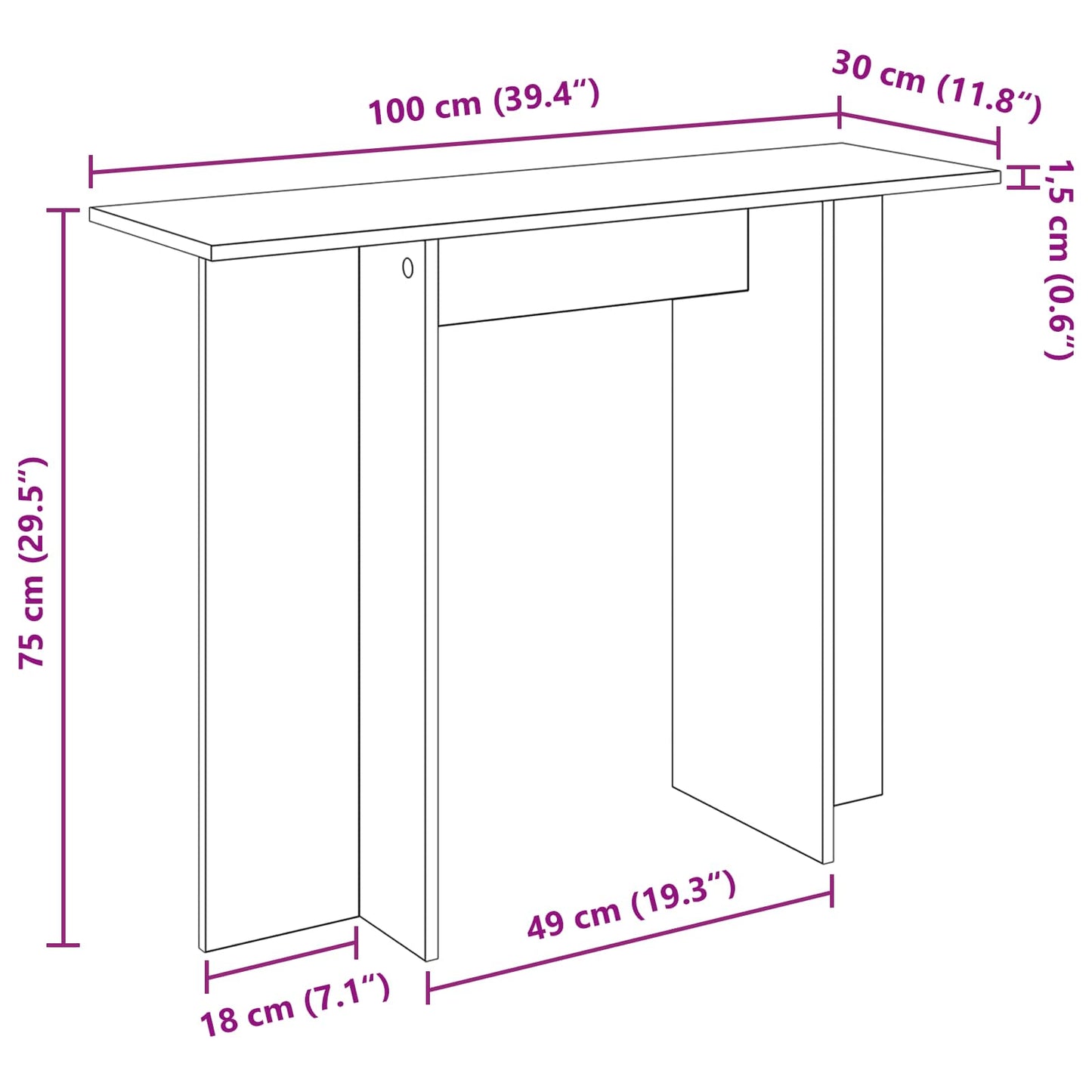 vidaXL Τραπέζι κονσόλας Sonoma Δρυς 100 x 30 x 75 εκ