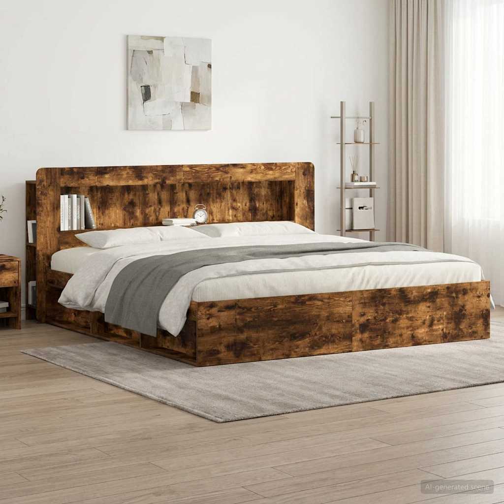 vidaXL Κρεβάτι με Κεφαλάρι Καπνιστή Δρυς 215 x 18,5 x 100 εκ