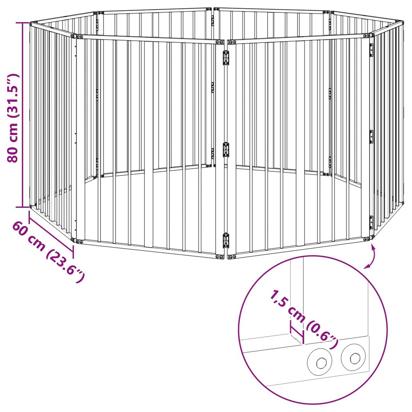 vidaXL Πόρτα Σκύλου 8 τμχ. Μαύρο 60 x 80 cm Επικαλυμμένος Χάλυβας