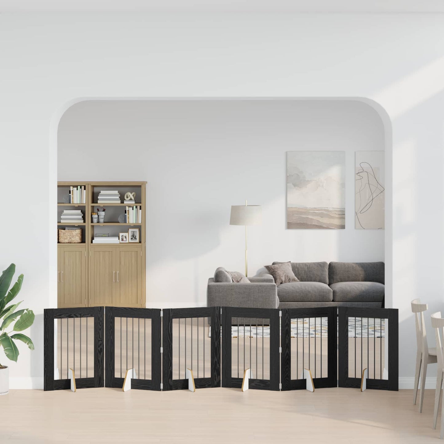 vidaXL Στερεωμένη γυαλιστερή πύλη για σκύλους 6 τμχ. Μαύρη Δρυς 362 εκ