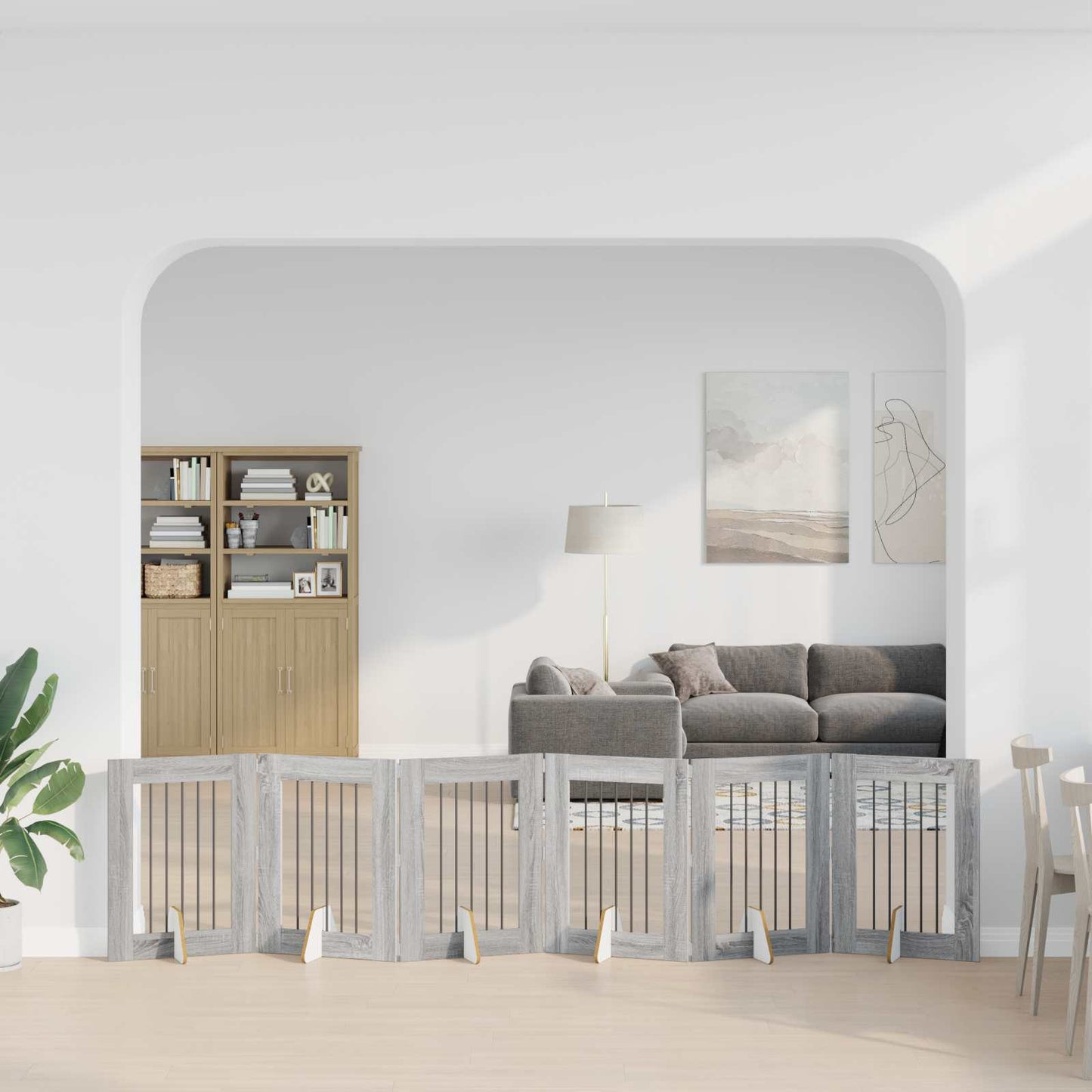 vidaXL Στερεωμένη γυαλιστερή πύλη για σκύλους 6 τμχ. Γκρι Sonoma