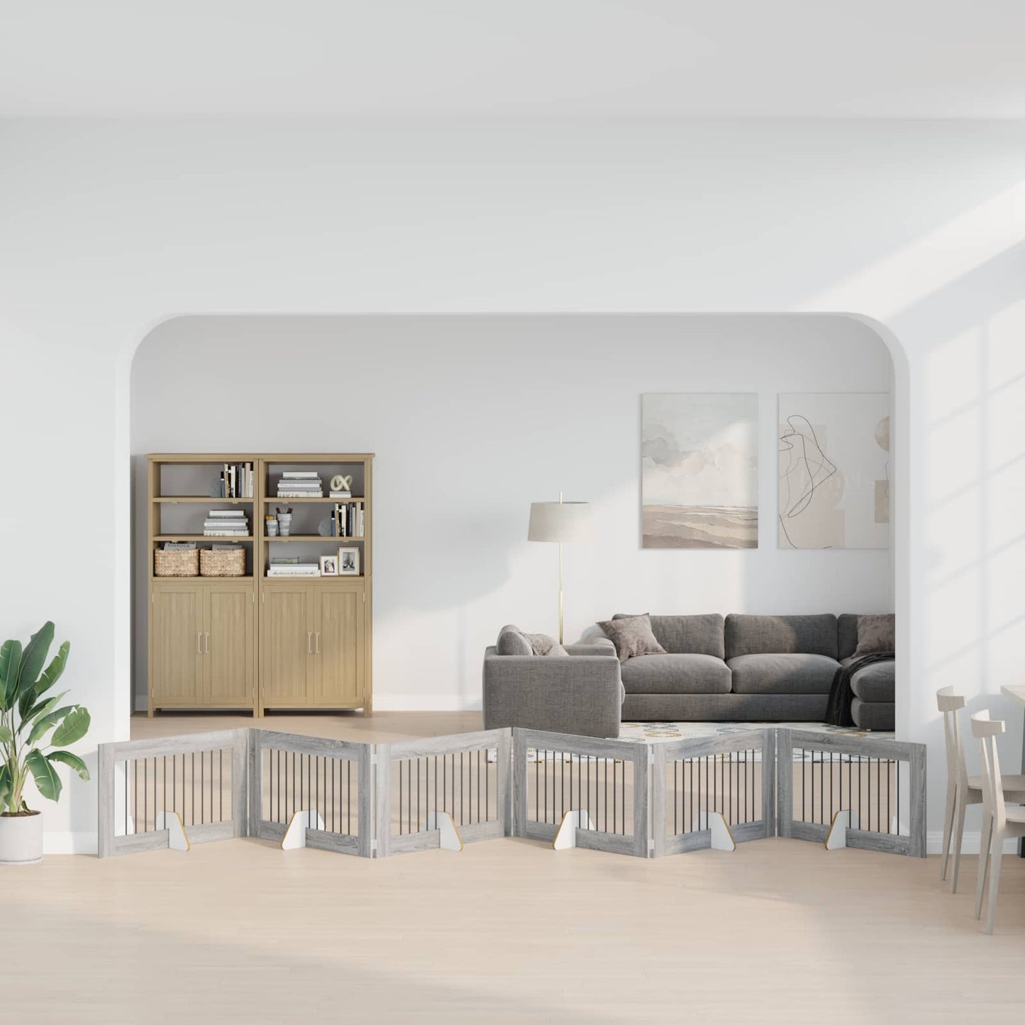 vidaXL Στερεωμένη γυαλιστερή πύλη για σκύλους 6 τμχ. Γκρι Sonoma