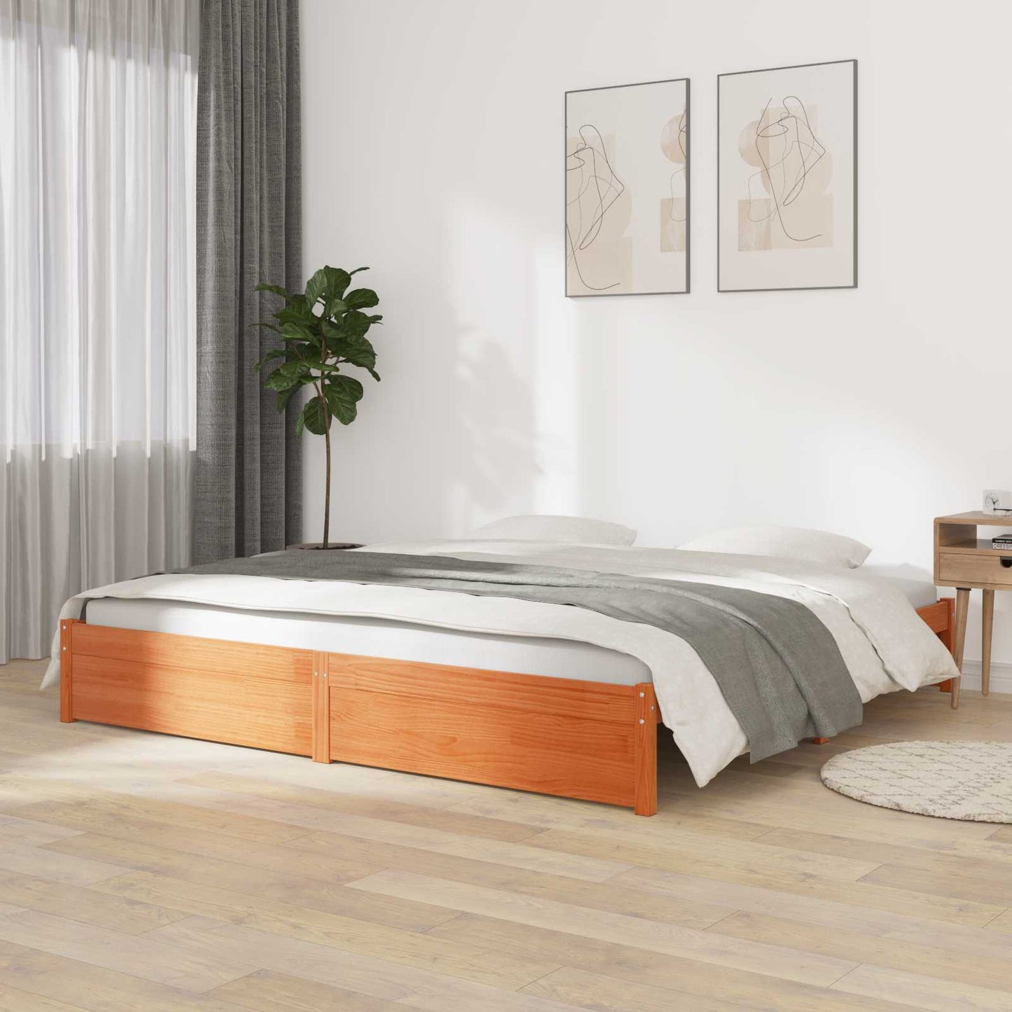 vidaXL Σκελετός Κρεβατιού Κερωτό καφέ 150 x 200 cm Στερεό ξύλο πεύκου