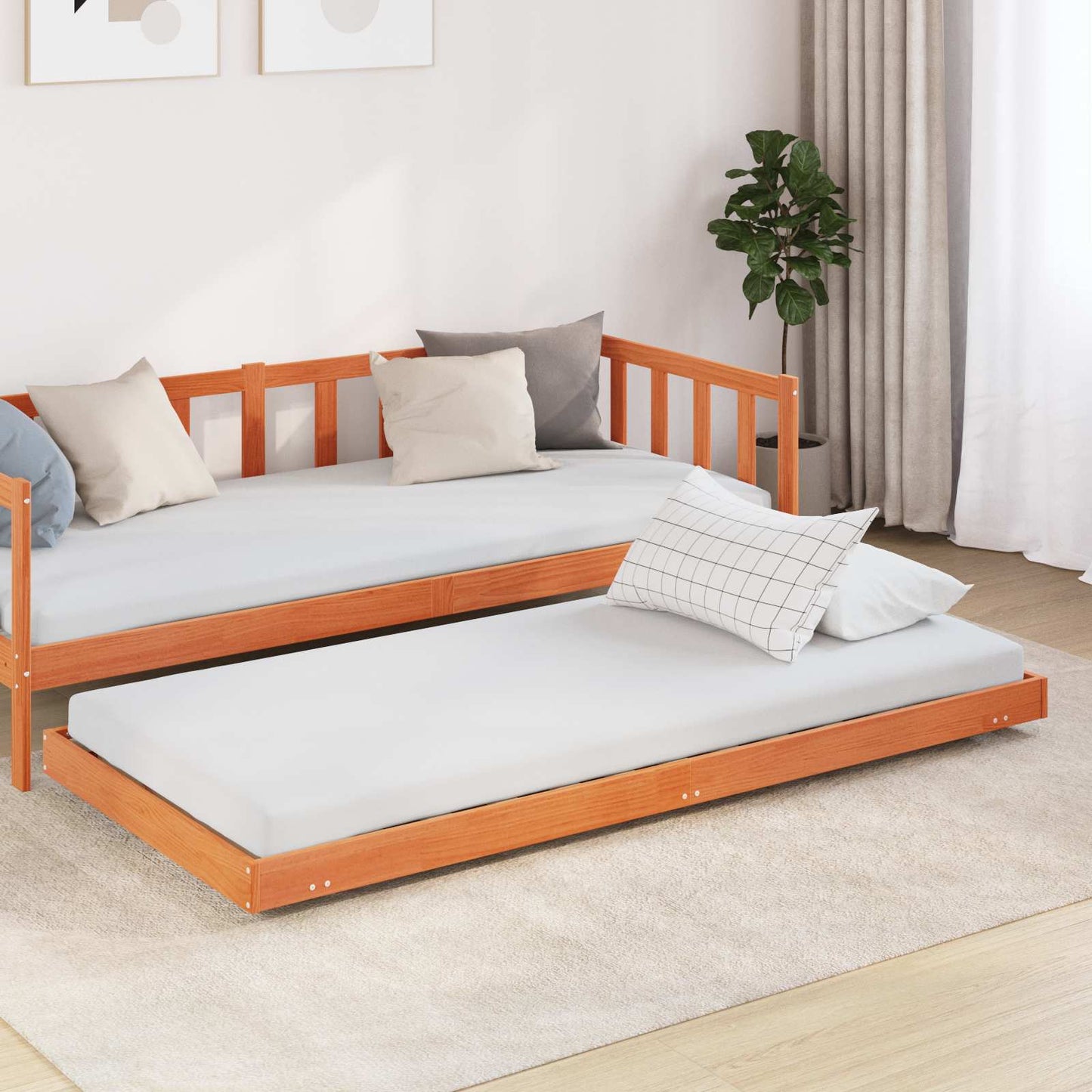 vidaXL Σκελετός Κρεβατιού Κερωτό καφέ 90 x 200 cm Στερεά ξυλεία πεύκου