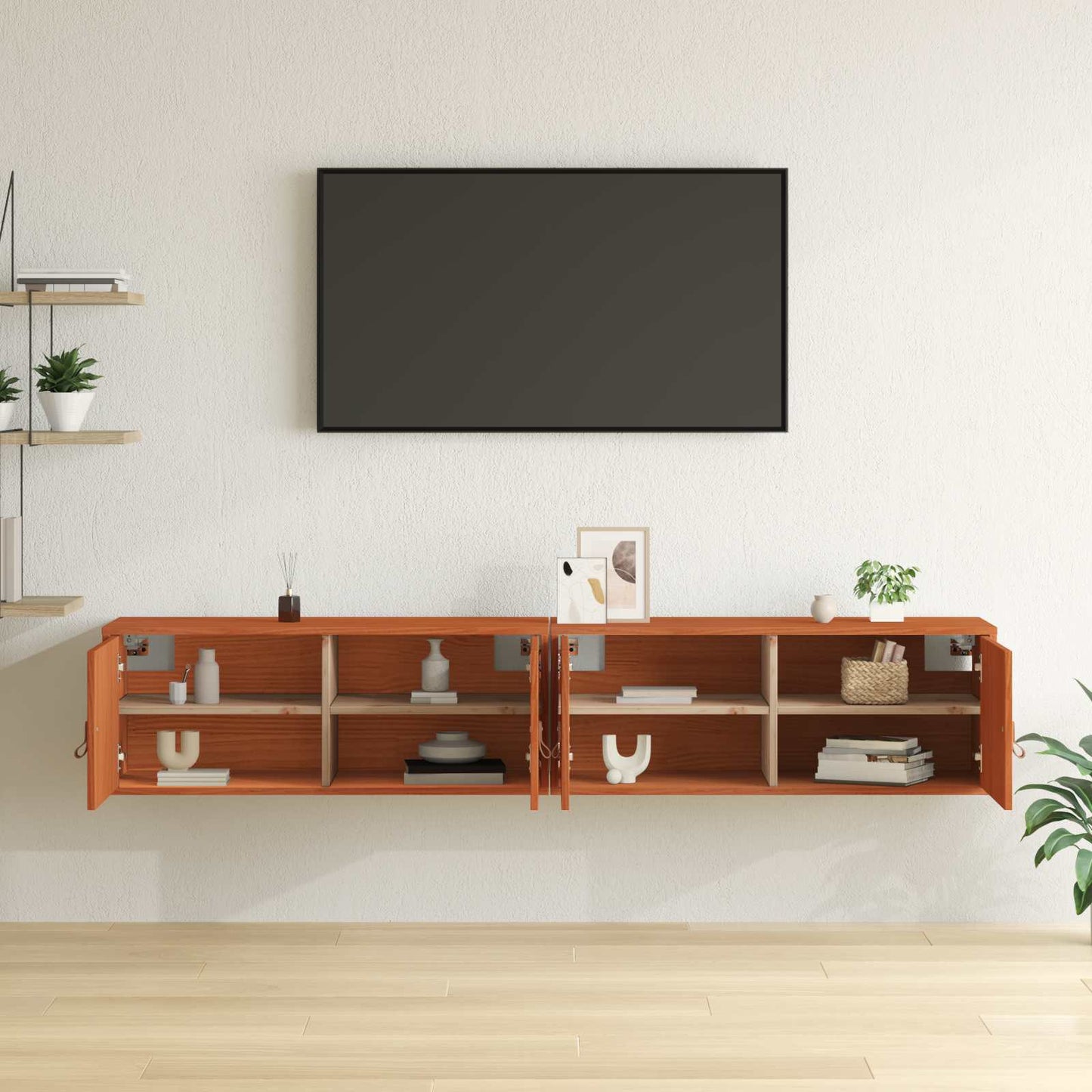 vidaXL Ντουλάπα Τοίχου με ράφι 2 pcs Κερωτό καφέ 80 x 30 x 30 εκ