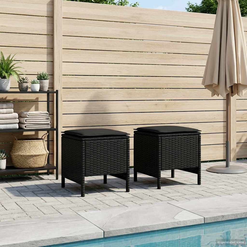 vidaXL Σκαμπό Κήπου 2 Τεμάχιο Μαύρο 38 x 38 x 45 cm Ράτα PE