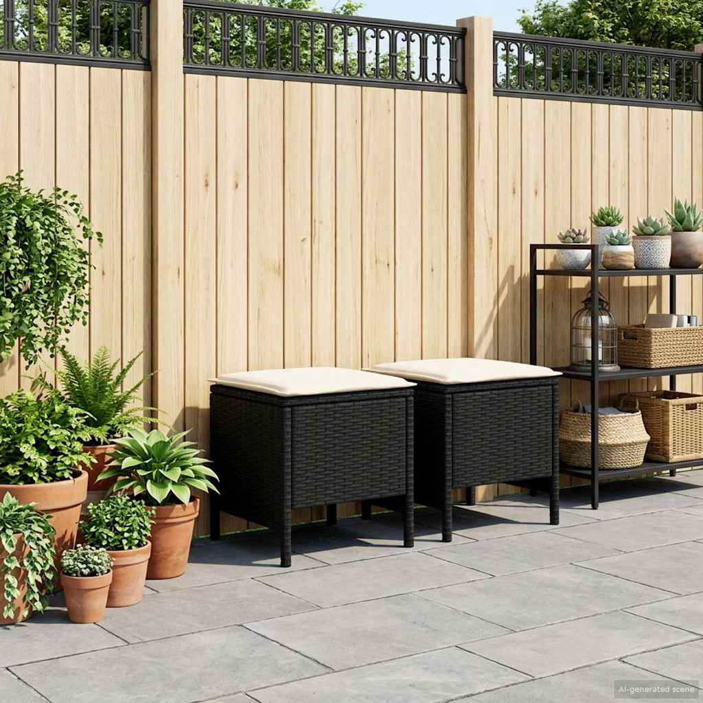 vidaXL Σκαμπό Κήπου 2 Τεμάχιο Μαύρο και Κρέμα 38 x 38 x 45 cm Ράτα PE