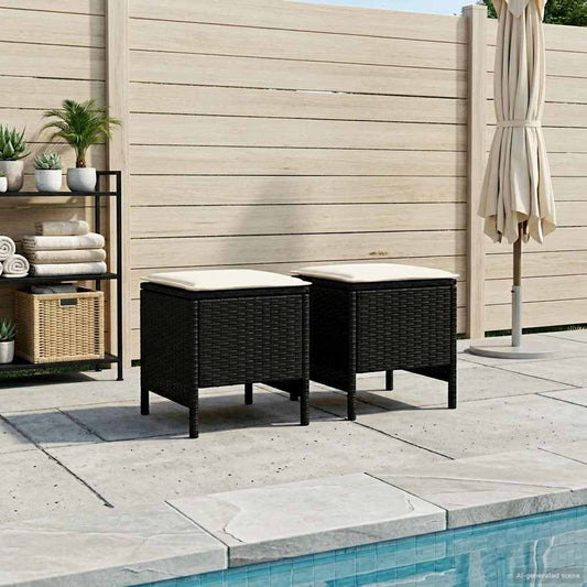 vidaXL Σκαμπό Κήπου 2 Τεμάχιο Μαύρο και Κρέμα 38 x 38 x 45 cm Ράτα PE