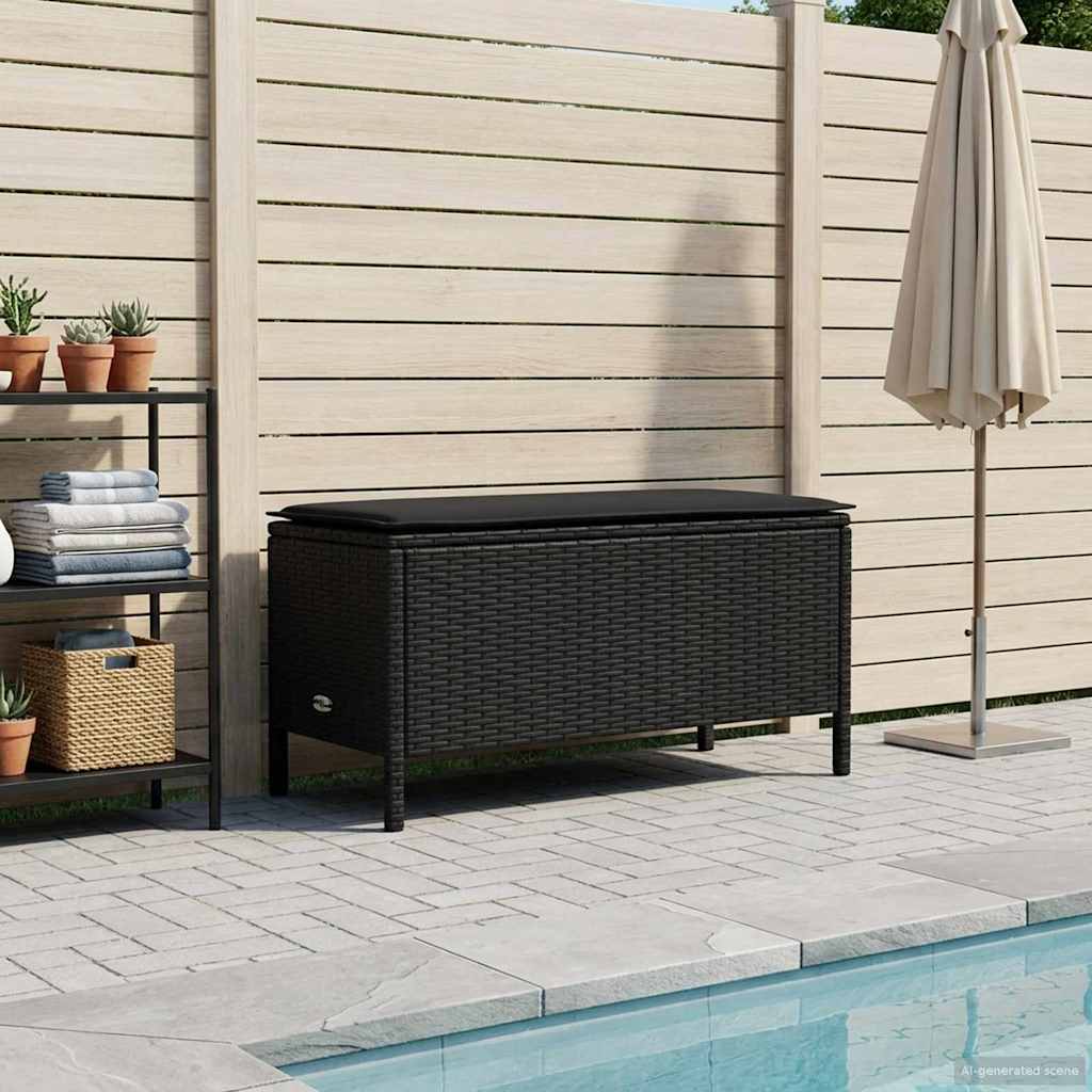 vidaXL Σκαμπό Κήπου με μαξιλάρι Μαύρο 80 x 38 x 45 cm Ράτα PE