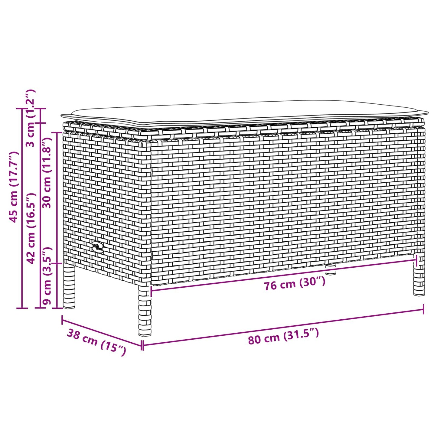 vidaXL Σκαμπό Κήπου Μαύρο και Τυρκουάζ 80 x 38 x 42 εκ Ράτα PE