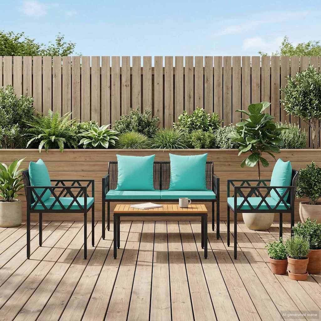 vidaXL Σετ Εξωτερικών Επίπλων 4 pcs Μαύρο και Τυρκουάζ συνθετικό ρατάν