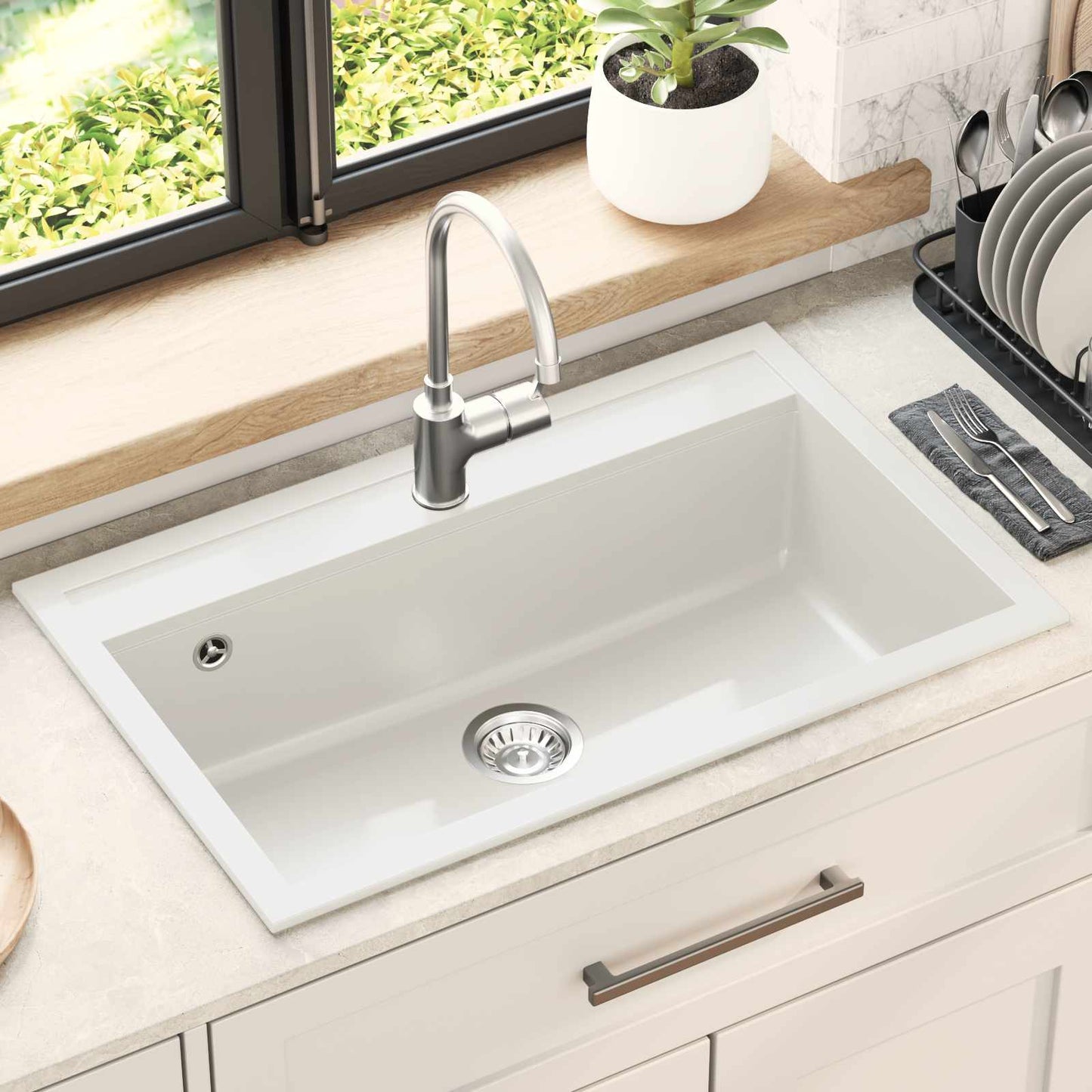 vidaXL Σιντρινο Λευκό 795 x 505 χλστ. Γρανίτης