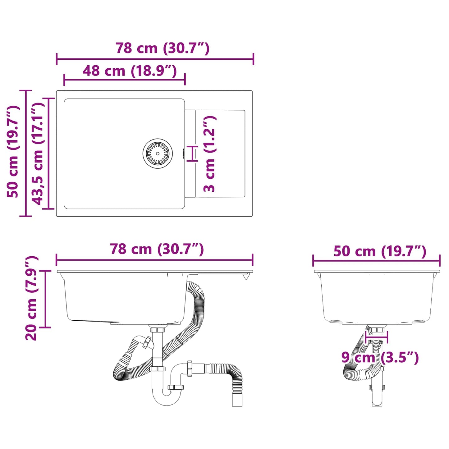 vidaXL Σιντρινο Μπεζ 780 x 500 mm 80% Χαλαζίας και 20% Ρητίνη