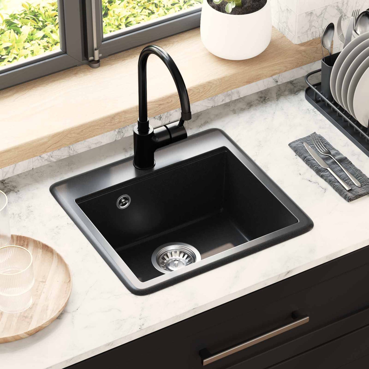 vidaXL Σιντρινο Μαύρο 470 x 440 mm Γρανίτης