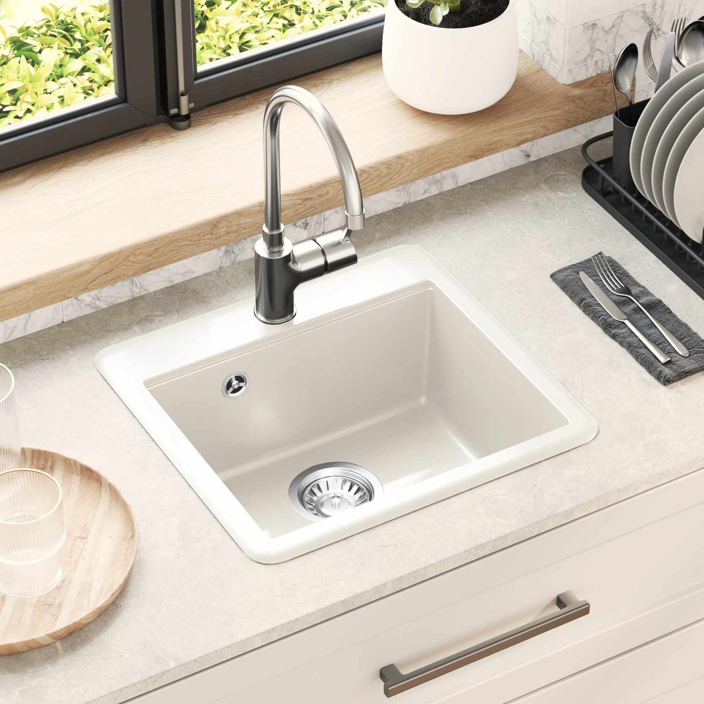 vidaXL Σιντρινο Λευκό 470 x 440 mm Γρανίτης