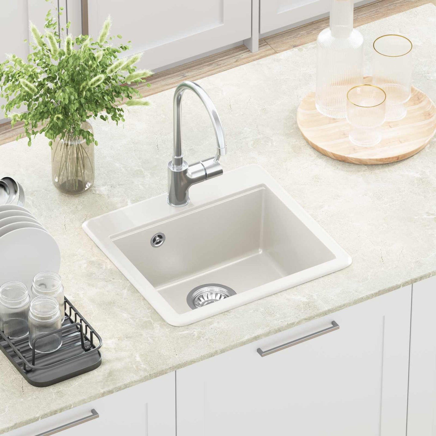 vidaXL Σιντρινο Λευκό 470 x 440 mm Γρανίτης