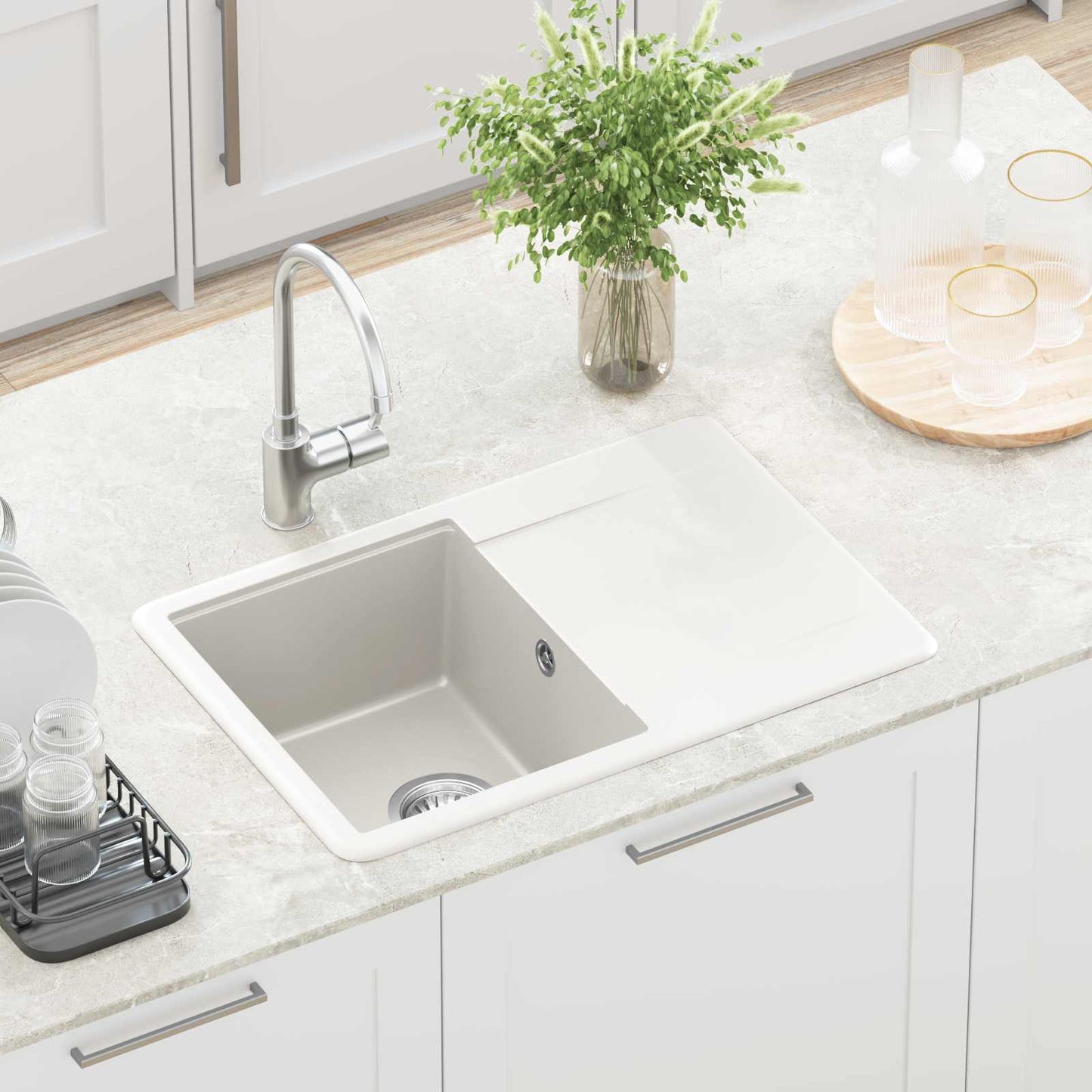 vidaXL Σιντρινο Λευκό 670 x 460 mm 80% Χαλαζίας και 20% Ρητίνη