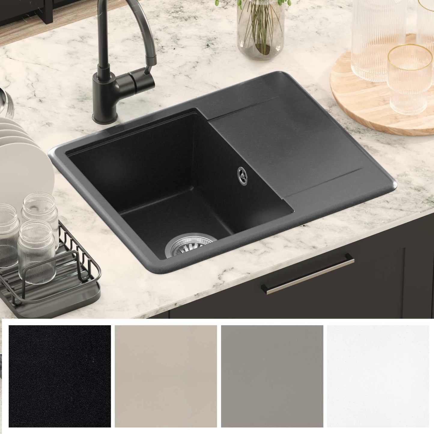 vidaXL Σιντρινο Μαύρο 560 x 460 mm 80% Χαλαζίας και 20% Ρητίνη
