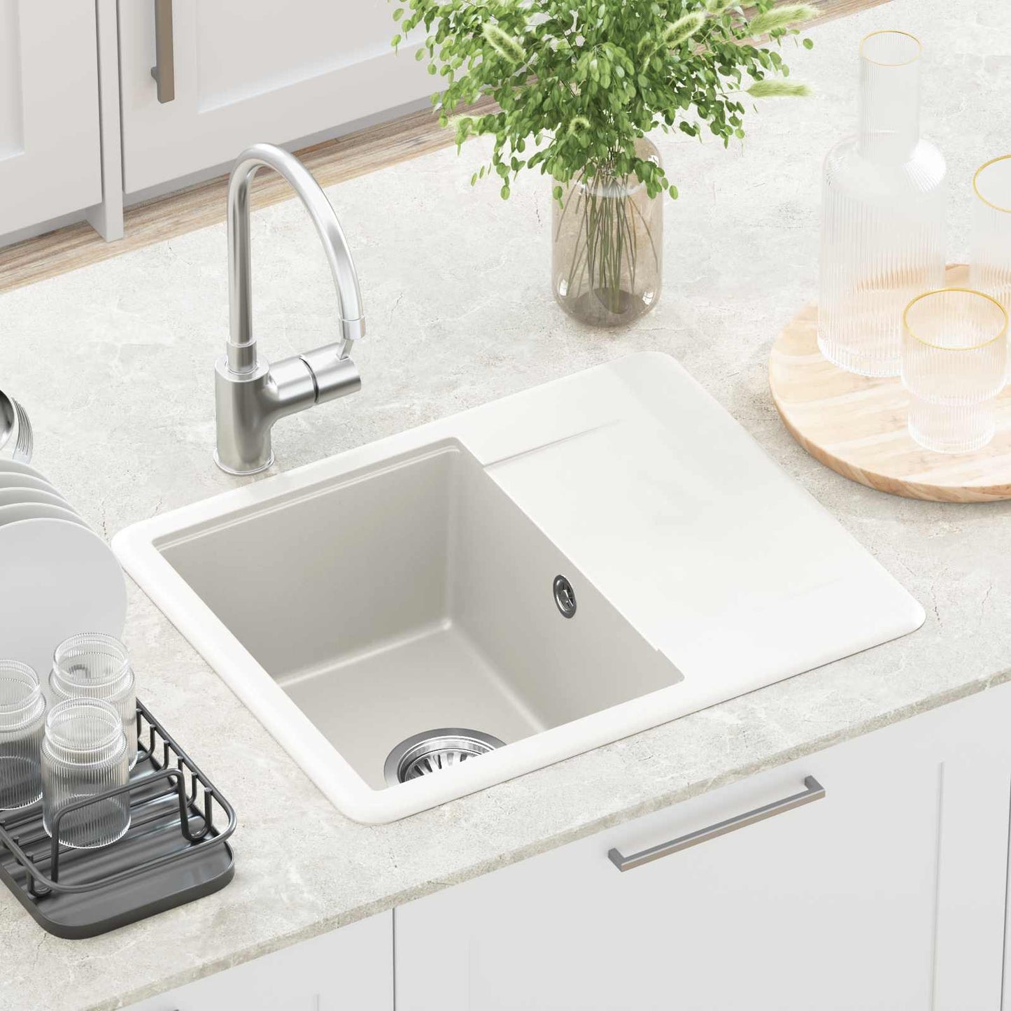 vidaXL Σιντρινο Λευκό 560 x 460 mm 80% Χαλαζίας και 20% Ρητίνη