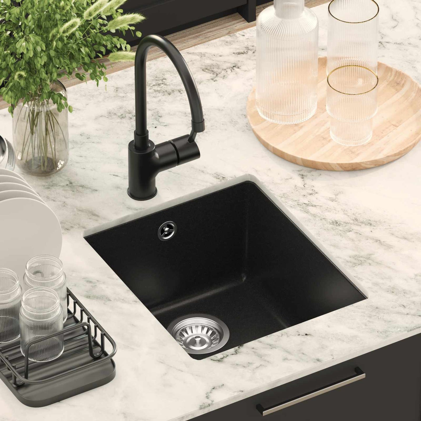 vidaXL Σιντρινο Μαύρο 370 x 460 mm 80% Χαλαζίας και 20% Ρητίνη