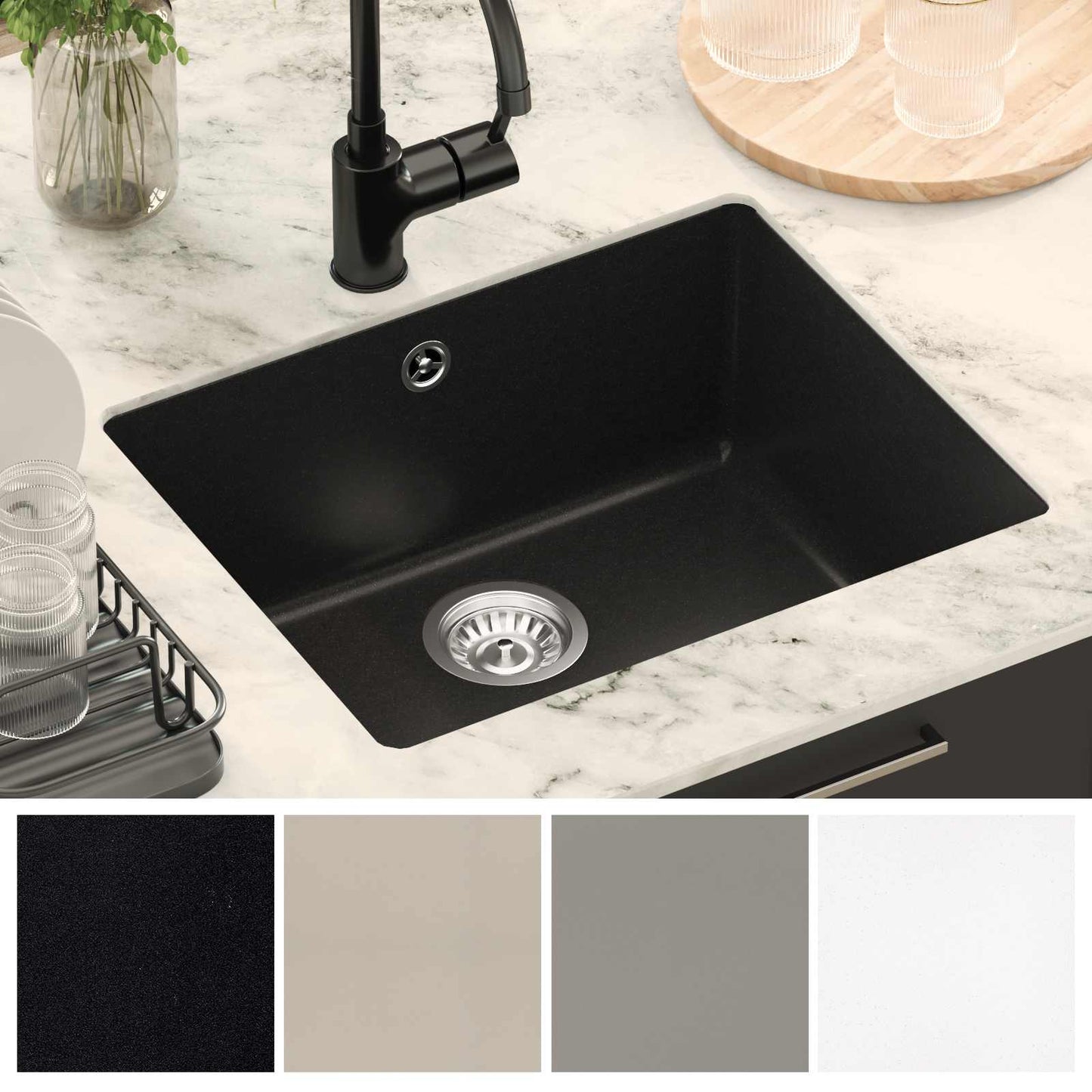 vidaXL Σιντρινο Μαύρο 530 x 460 mm 80% Χαλαζίας και 20% Ρητίνη