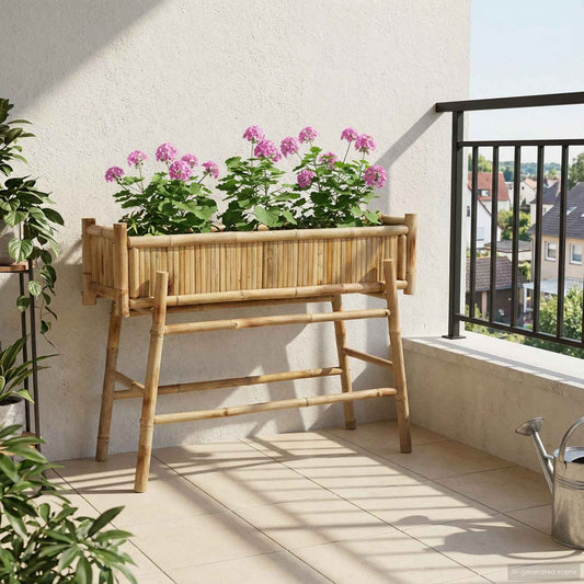 vidaXL Γλάστρα Κήπου με Βάση Φυσικό 100 x 38 x 74 εκ Μπαμπού
